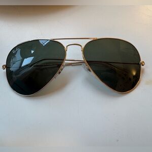Ray-Ban Gold Frame Aviator Sunglasses with Dark Green Lenses